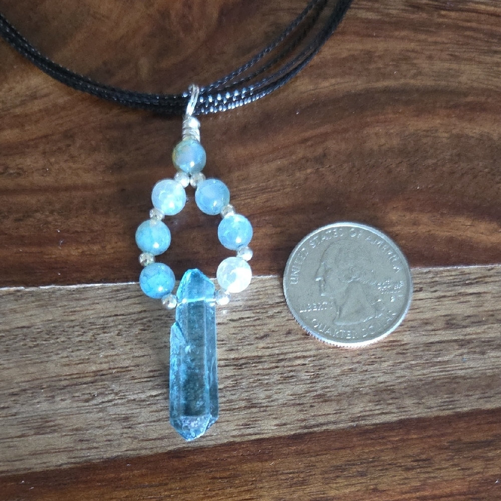 Gorgeous Blue Aqua Aura Quartz Pendant Necklace 18" with 2" extender - Picture 3 of 5